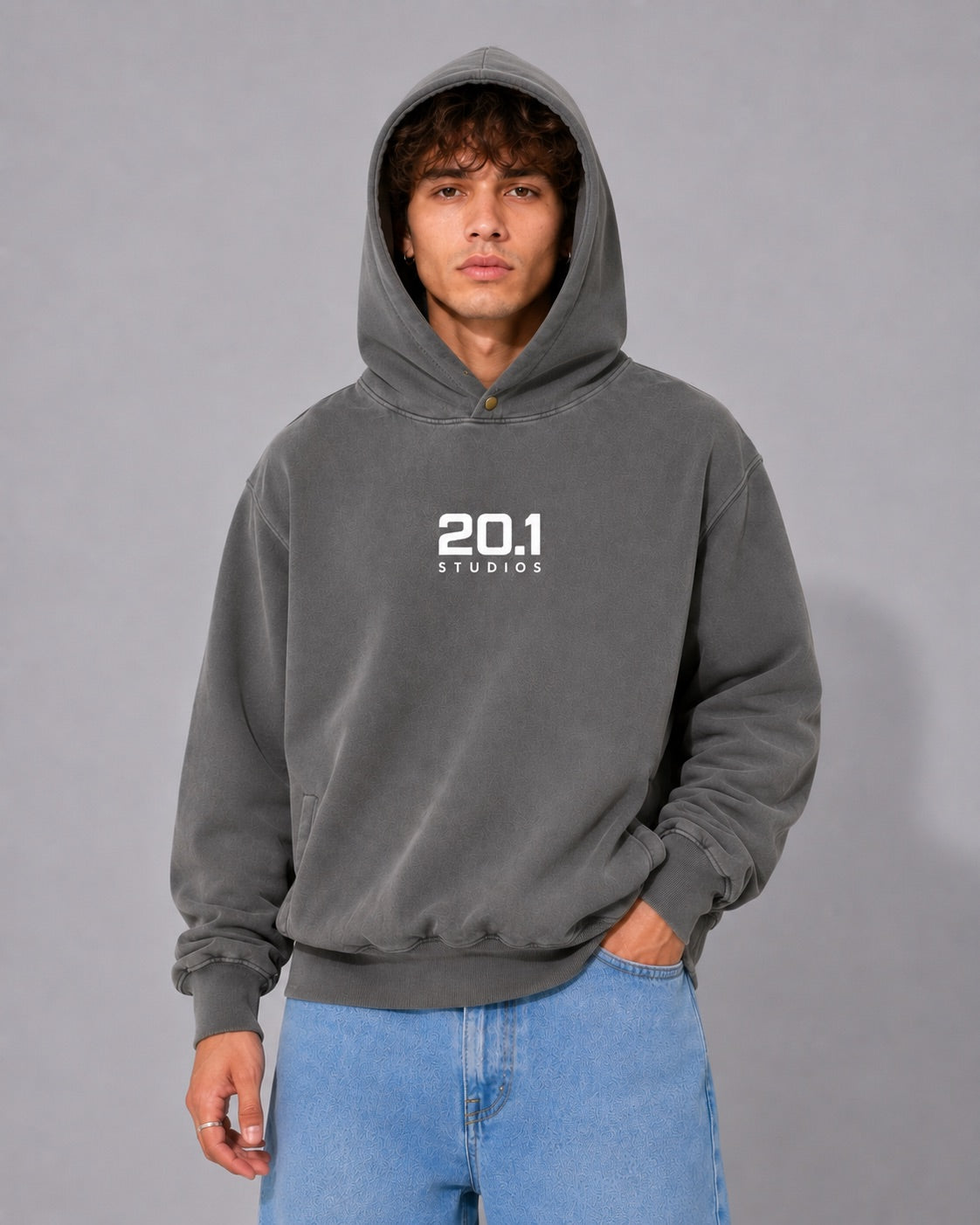 Frayed Enzyme Washed Fleece Hoodie | Dark Gray