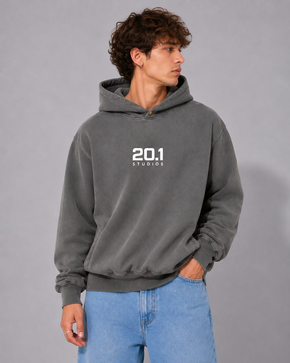 Frayed Enzyme Washed Fleece Hoodie | Dark Gray