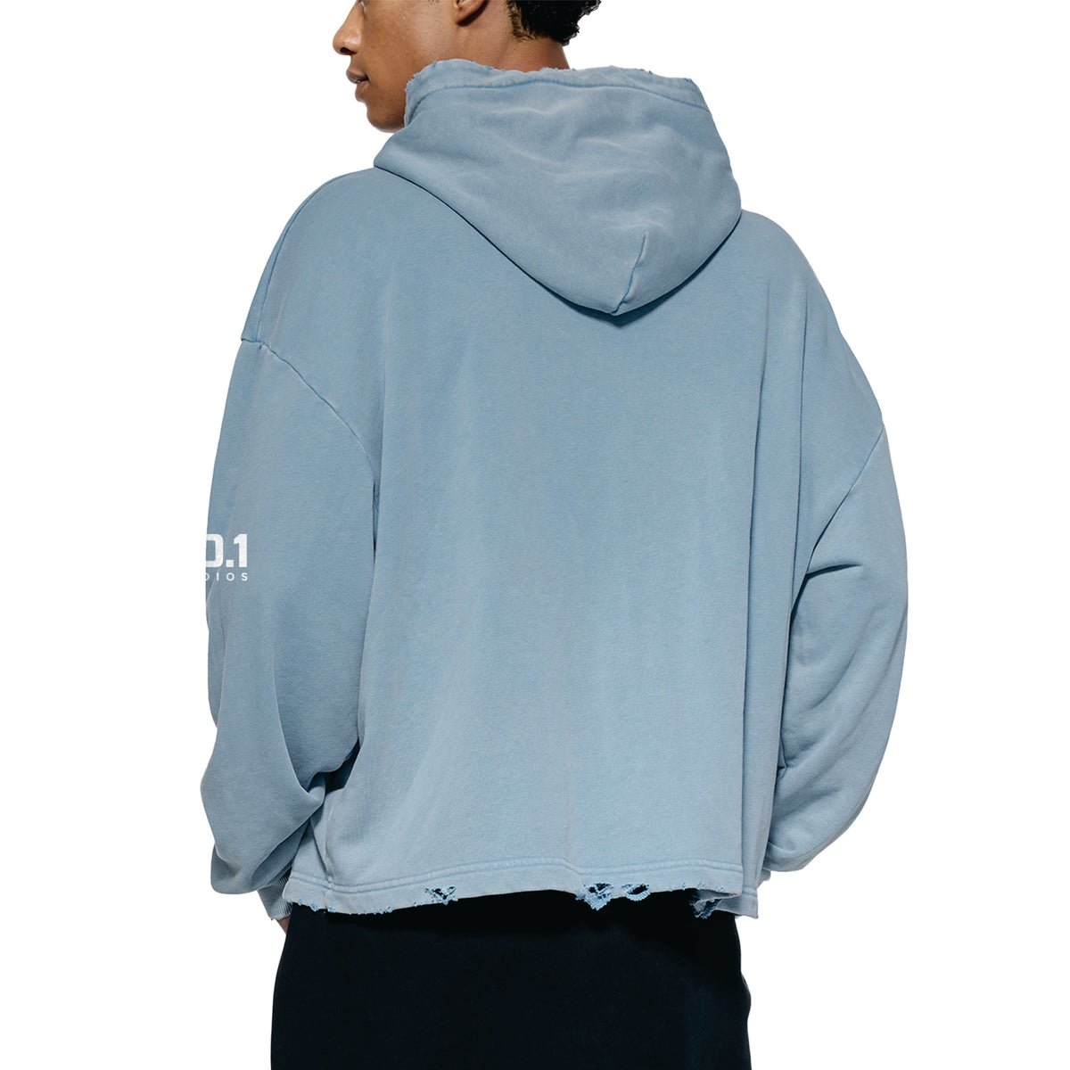 Vintage Washed Frayed-Hem Hoodie | Blue