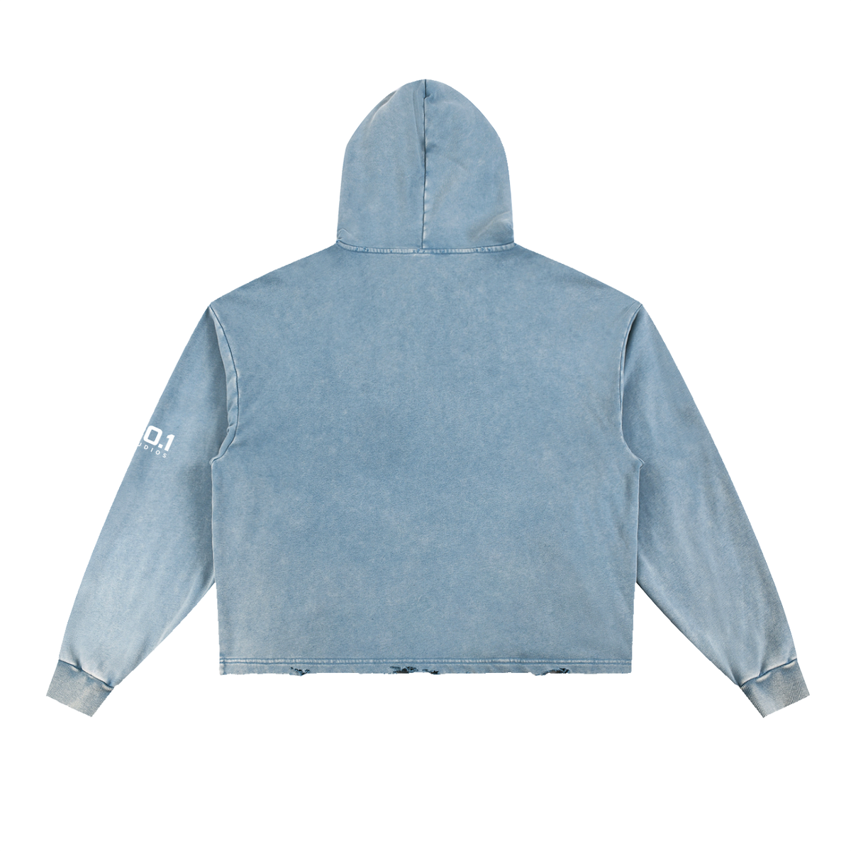 Vintage Washed Frayed-Hem Hoodie | Blue