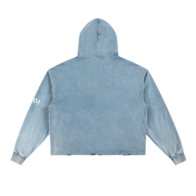 Vintage Washed Frayed-Hem Hoodie | Blue