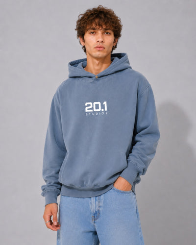 Frayed Enzyme Washed Fleece Hoodie | Blue