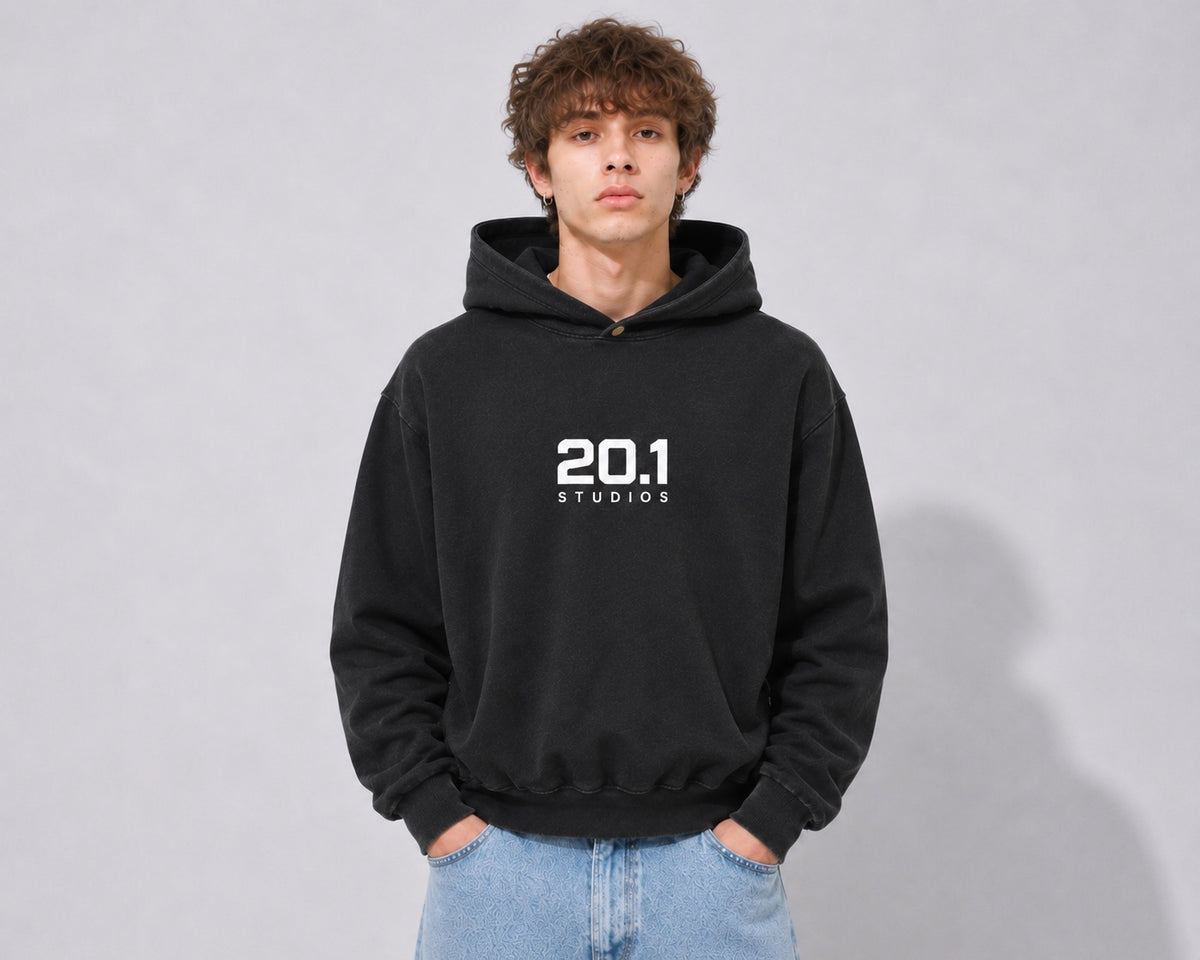 Frayed Enzyme Washed Fleece Hoodie | Black