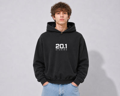 Frayed Enzyme Washed Fleece Hoodie | Black
