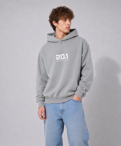 Frayed Enzyme Washed Fleece Hoodie | Light Gray