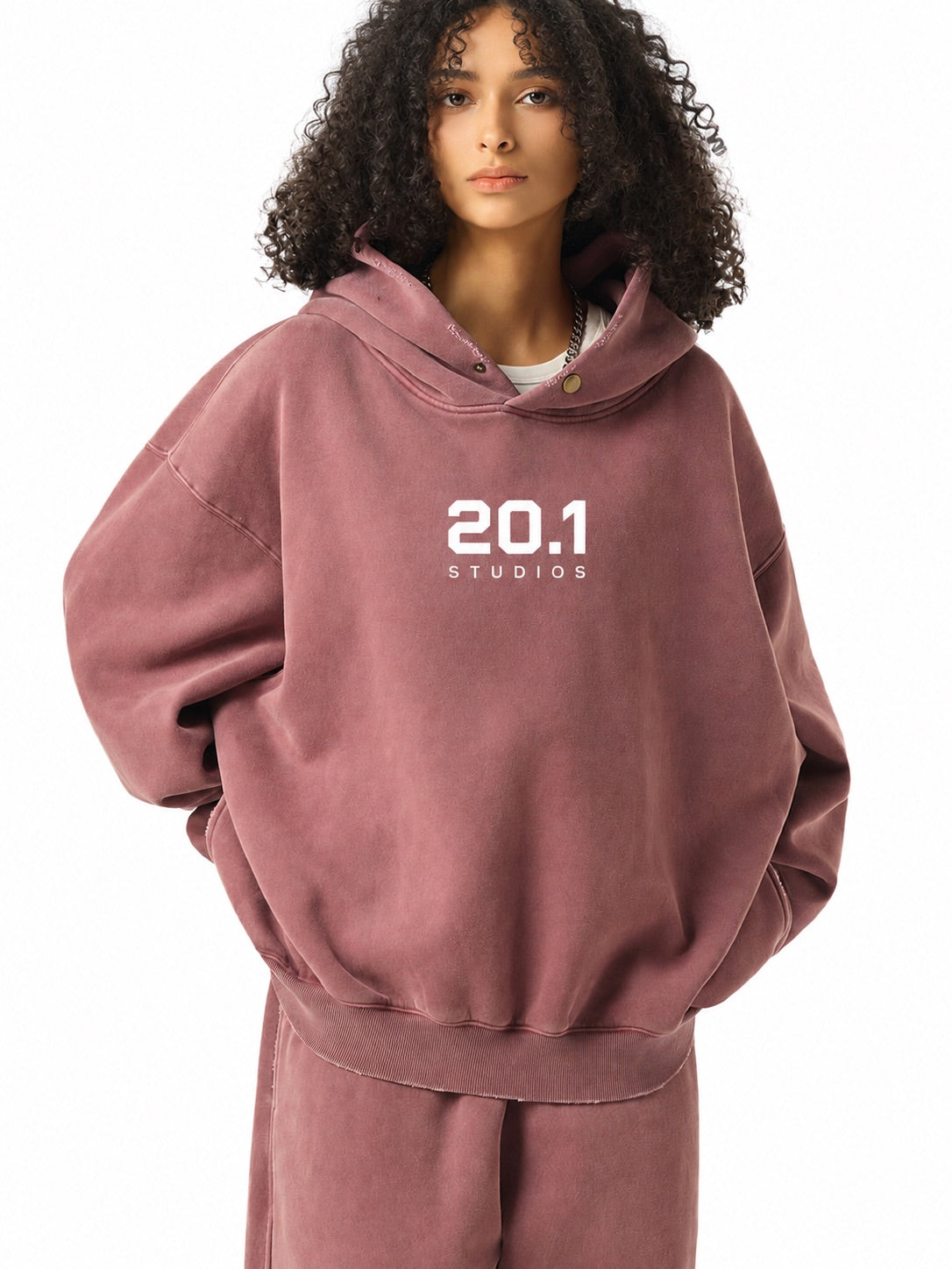 Frayed Enzyme Washed Fleece Hoodie | Red