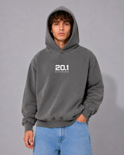Frayed Enzyme Washed Fleece Hoodie | Dark Gray