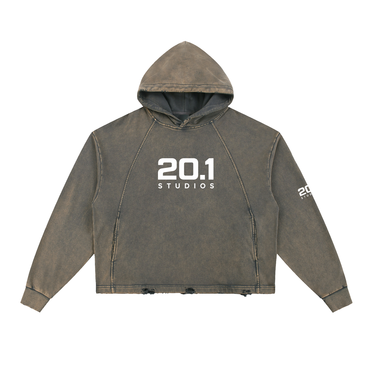Vintage Washed Frayed-Hem Hoodie | Olive Gray