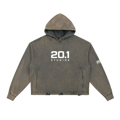 Vintage Washed Frayed-Hem Hoodie | Olive Gray