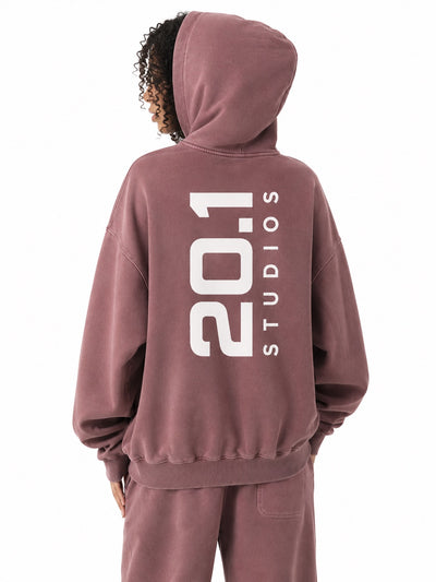 Frayed Enzyme Washed Fleece Hoodie | Red