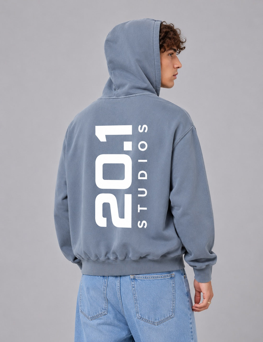 Frayed Enzyme Washed Fleece Hoodie | Blue