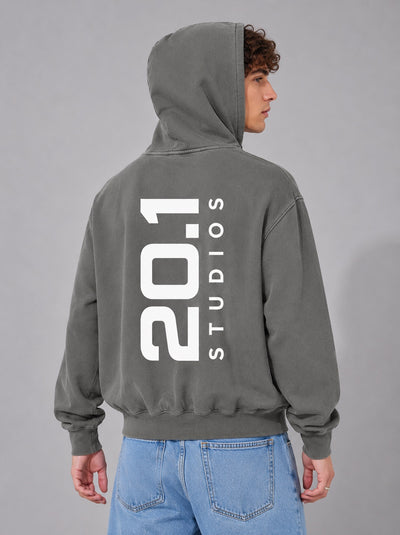 Frayed Enzyme Washed Fleece Hoodie | Dark Gray