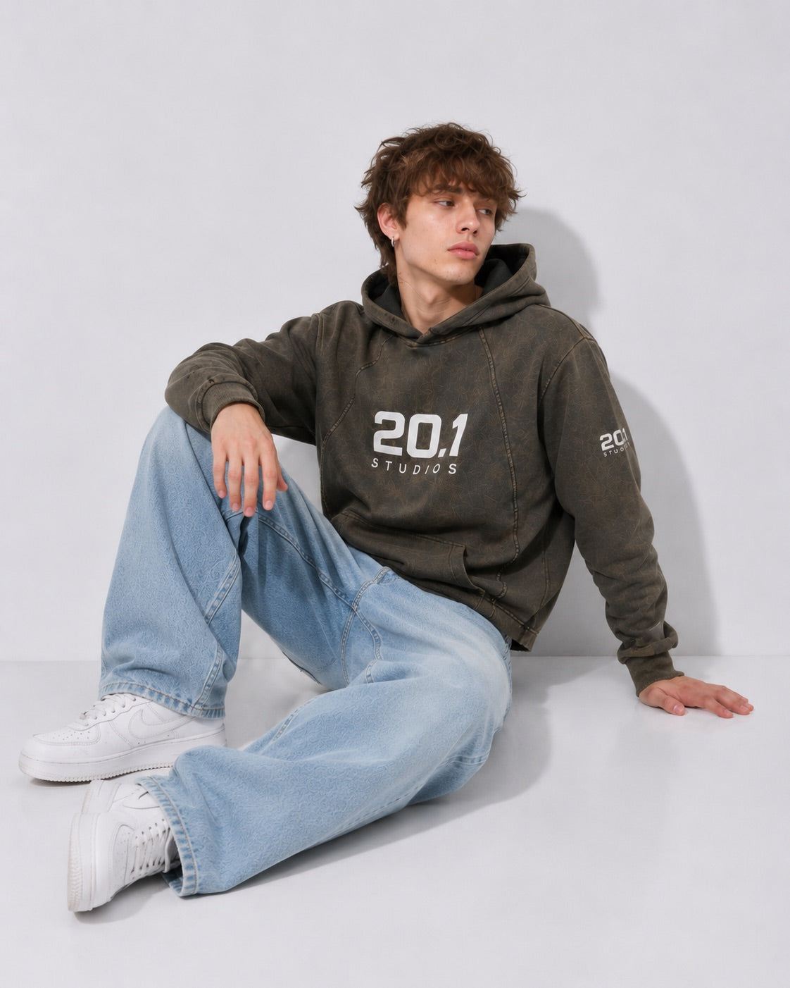Vintage Washed Frayed-Hem Hoodie | Olive Gray