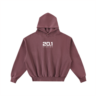 Frayed Enzyme Washed Fleece Hoodie | Red