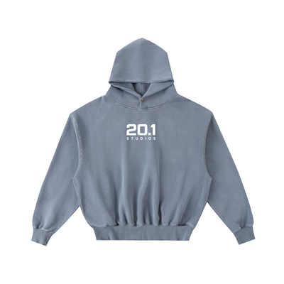 Frayed Enzyme Washed Fleece Hoodie | Blue
