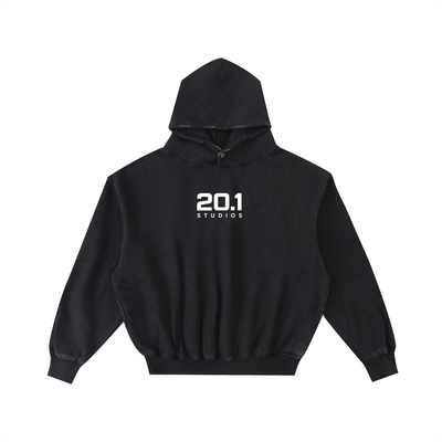 Frayed Enzyme Washed Fleece Hoodie | Black