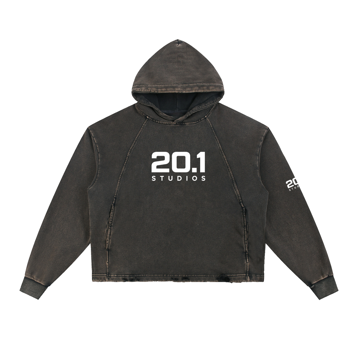 Vintage Washed Frayed-Hem Hoodie | Black
