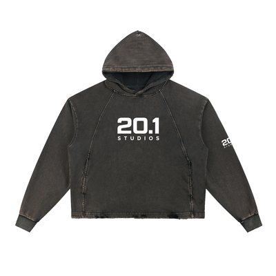 Vintage Washed Frayed-Hem Hoodie | Black