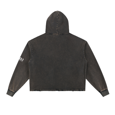 Vintage Washed Frayed-Hem Hoodie | Black