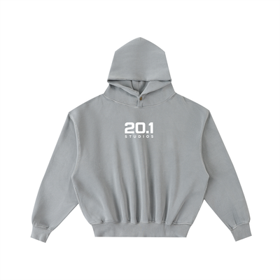 Frayed Enzyme Washed Fleece Hoodie | Light Gray