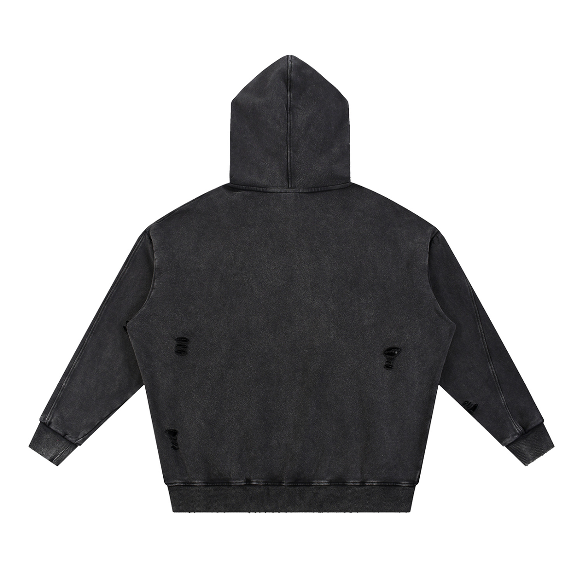 Snow Washed Distressed Panel Pocket Hoodie | Black
