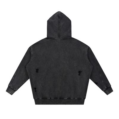 Snow Washed Distressed Panel Pocket Hoodie | Black
