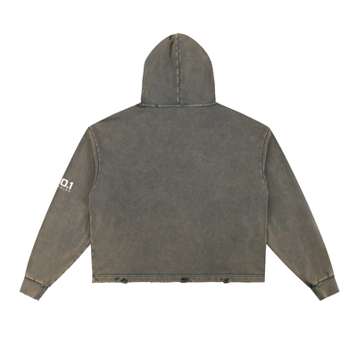 Vintage Washed Frayed-Hem Hoodie | Olive Gray
