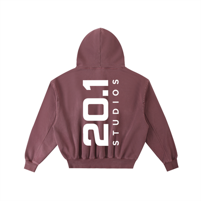 Frayed Enzyme Washed Fleece Hoodie | Red