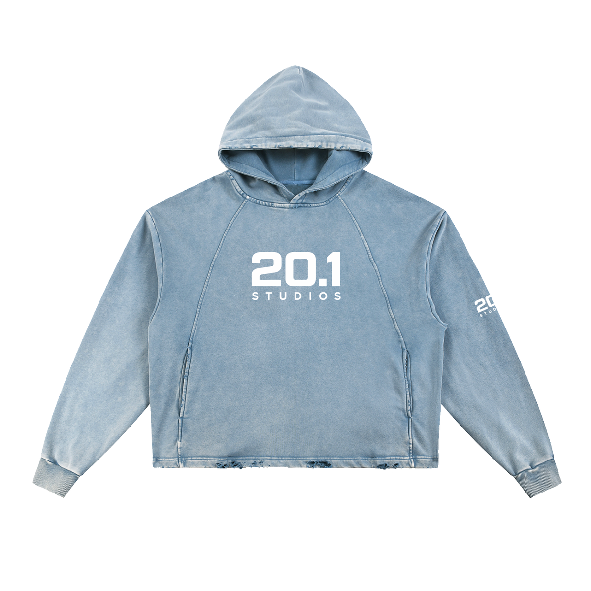 Vintage Washed Frayed-Hem Hoodie | Blue