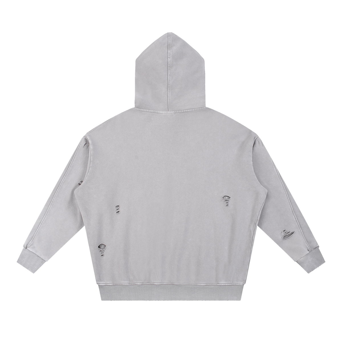 Snow Washed Distressed Panel Pocket Hoodie | Light Gray
