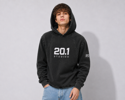 Vintage Washed Frayed-Hem Hoodie | Black