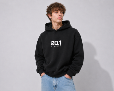 Frayed Enzyme Washed Fleece Hoodie | Black