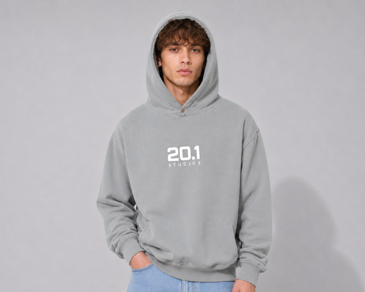 Frayed Enzyme Washed Fleece Hoodie | Light Gray