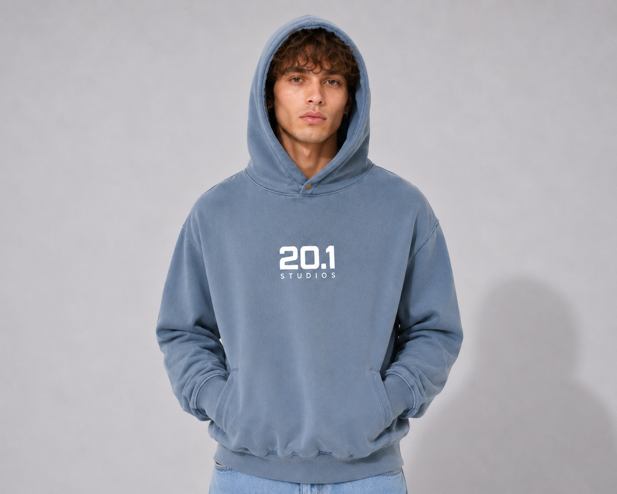 Frayed Enzyme Washed Fleece Hoodie | Blue