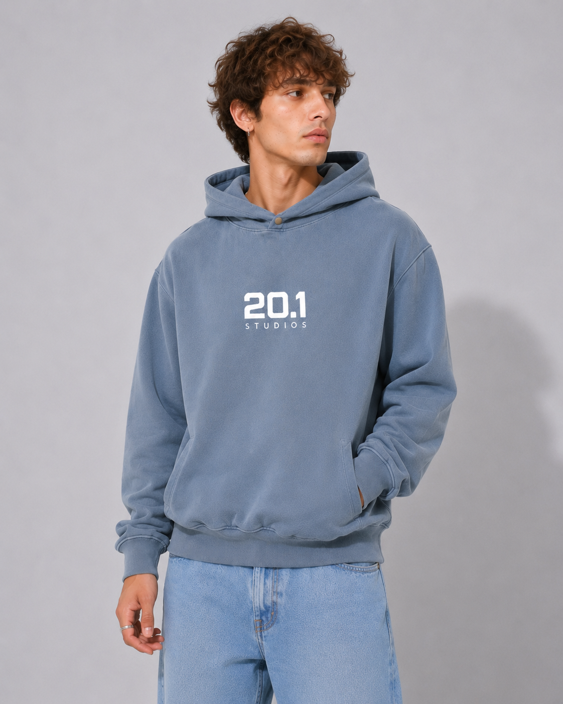 Frayed Enzyme Washed Fleece Hoodie | Blue