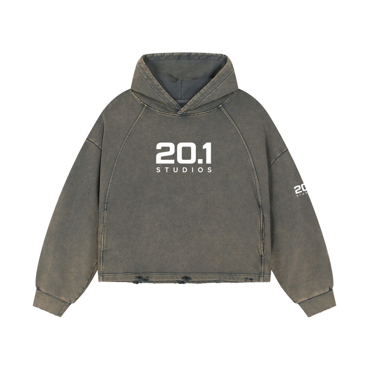 Vintage Washed Frayed-Hem Hoodie | Olive Gray