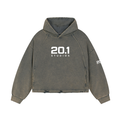 Vintage Washed Frayed-Hem Hoodie | Olive Gray