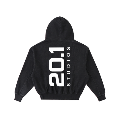 Frayed Enzyme Washed Fleece Hoodie | Black