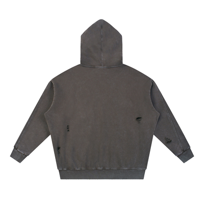 Snow Washed Distressed Panel Pocket Hoodie | Coffee